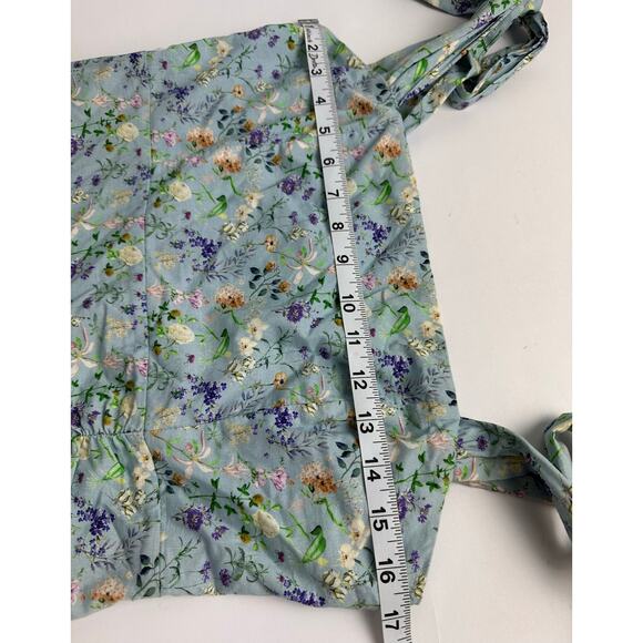 Mable Size Large Floral Drop Waist Mini Dress Ruched Pleated Tie Strap Cottage - Picture 9 of 12